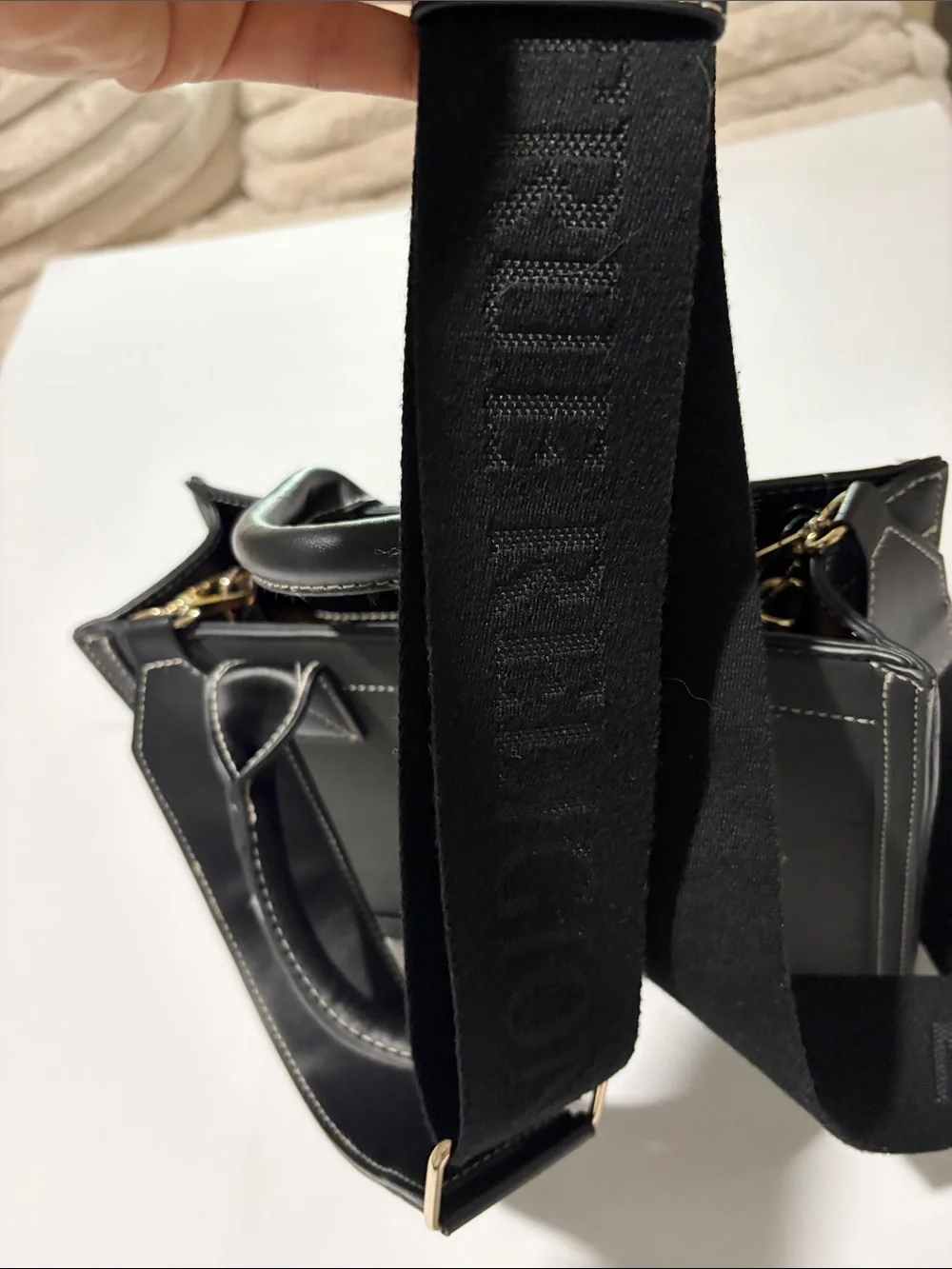 True Religion Mini Tote Black Structured Satchel Adjustable / Removable Strap